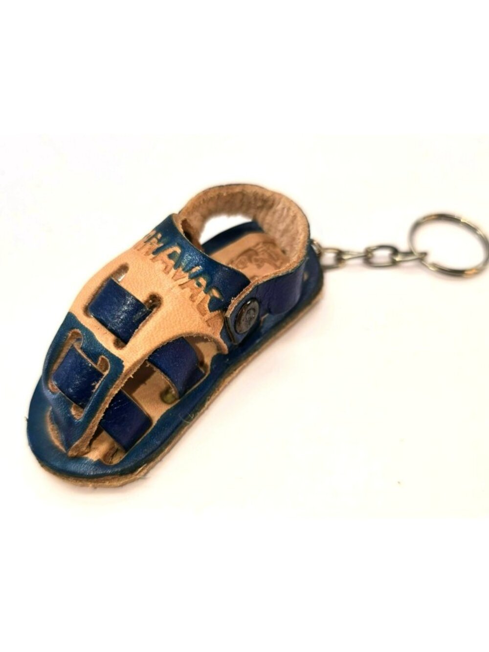 Miniature Leather Sandal Keychain Vintage Handcrafted Blue & Beige CM2283